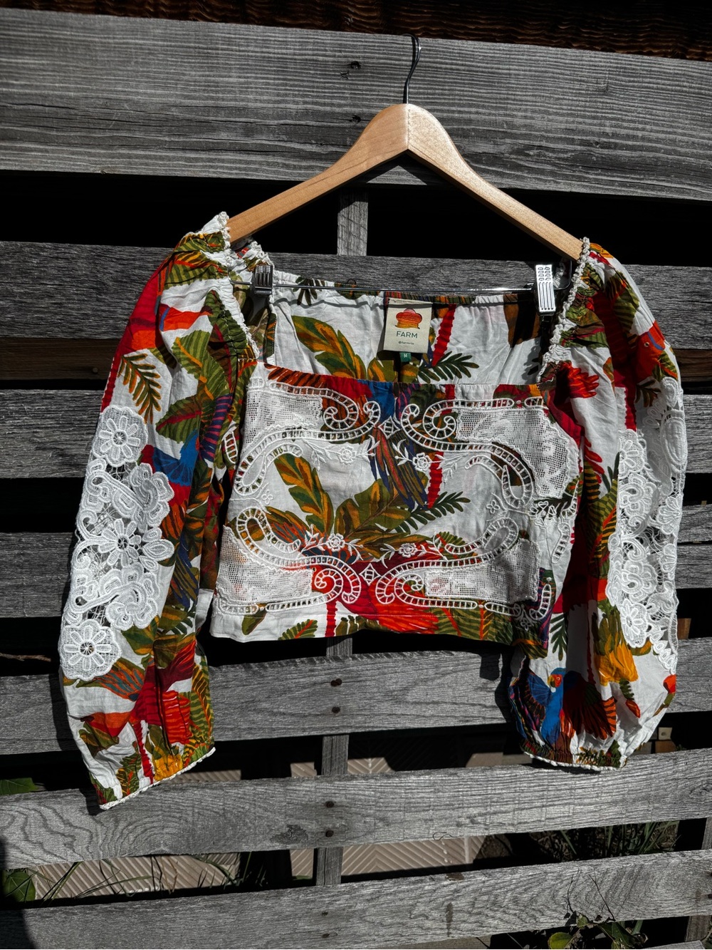 FARM Rio Tropical Lace-Trim Off-Shoulder Crop Top - Multicolor